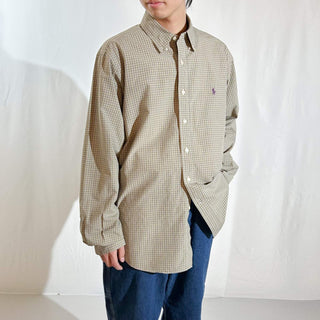 90's～ OLD Ralph Lauren "CLASSIC FIT" マルチチェック ブロードクロス ボタンダウン L/Sシャツ