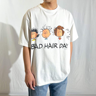 90's "made in USA" changes "BAD HAIR DAY !" peanuts キャラクター 両面プリント Tシャツ