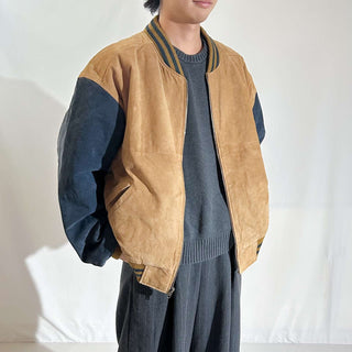 90's～00's FREE COUNTRY 2トーン キルティング レザー ブルゾン ジャケット