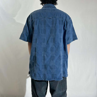 00's FREE ASSEMBLY インディゴブルー パッチワーク S/Sシャツ