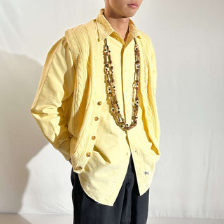 90's～ OLD RALPH LAUREN クリームイエロー ボタンダウン L/Sシャツ