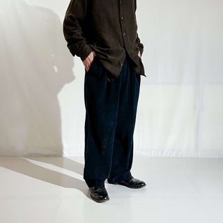 90's J.Crew ダークネイビー 2タック コーデュロイ ワイド パンツ