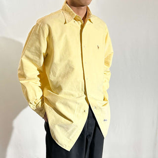 90's～ OLD RALPH LAUREN クリームイエロー ボタンダウン L/Sシャツ