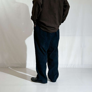 90's J.Crew ダークネイビー 2タック コーデュロイ ワイド パンツ