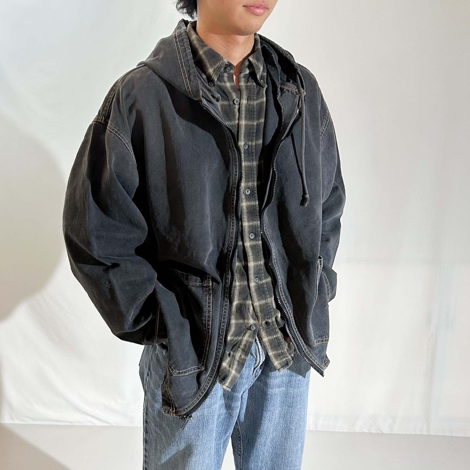 古着–90's anchor blue ブラック デニム フーディー ジャケット