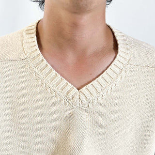 90's LANDS' END 無地 ドリフター Vネック ニット セーター (アイボリー)