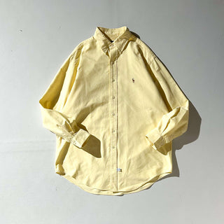 90's～ OLD RALPH LAUREN クリームイエロー ボタンダウン L/Sシャツ