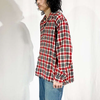 60's～ prince of wool "vintage" ウール×アクリル オープンカラー チェック L/Sシャツ