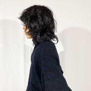 90's〜 ALPS ポケット付 カラーネップ ハーフジップ ニット セーター