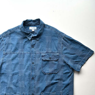 00's FREE ASSEMBLY インディゴブルー パッチワーク S/Sシャツ