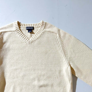 90's LANDS' END 無地 ドリフター Vネック ニット セーター (アイボリー)