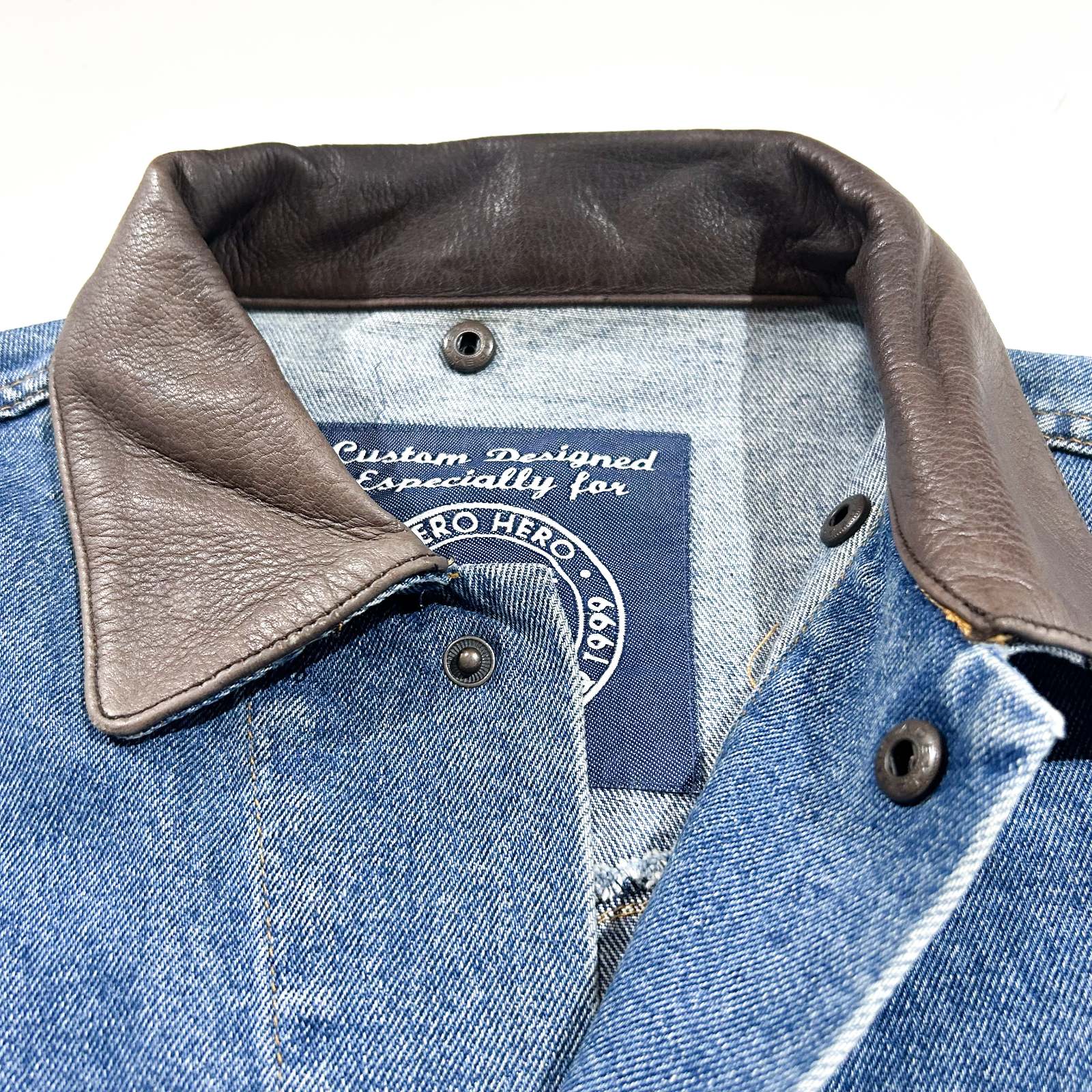 古着–レザー切替 デザイン デニム トラッカー ジャケット – 【古着通販