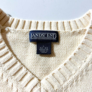 90's LANDS' END 無地 ドリフター Vネック ニット セーター (アイボリー)