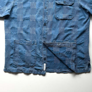 00's FREE ASSEMBLY インディゴブルー パッチワーク S/Sシャツ