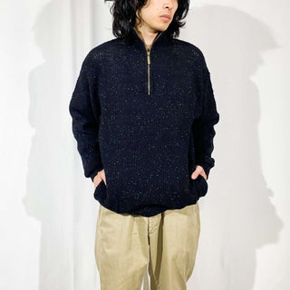 90's〜 ALPS ポケット付 カラーネップ ハーフジップ ニット セーター