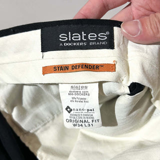 90's～00's "MADE IN DOMINICA" DOCKERS SLATES STAIN DEFENDER ブラック 2タック ワイド スラックス