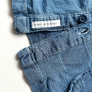 00's FREE ASSEMBLY インディゴブルー パッチワーク S/Sシャツ