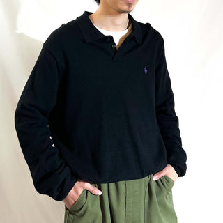 90's～ OLD RALPH LAUREN "merino wool" ブラック ニット L/Sポロシャツ