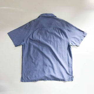 00's AXIST "Washable Silk" シルク 3トーン オープンカラー S/Sシャツ(ダスティブルー×ネイビー)