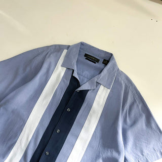 00's AXIST "Washable Silk" シルク 3トーン オープンカラー S/Sシャツ(ダスティブルー×ネイビー)