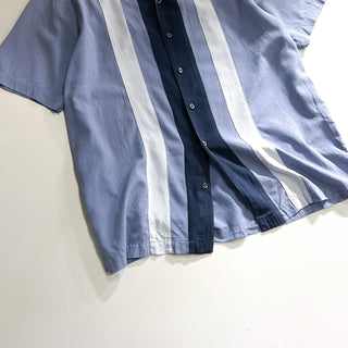 00's AXIST "Washable Silk" シルク 3トーン オープンカラー S/Sシャツ(ダスティブルー×ネイビー)