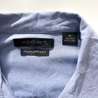 00's AXIST "Washable Silk" シルク 3トーン オープンカラー S/Sシャツ(ダスティブルー×ネイビー)