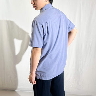 00's AXIST "Washable Silk" シルク 3トーン オープンカラー S/Sシャツ(ダスティブルー×ネイビー)