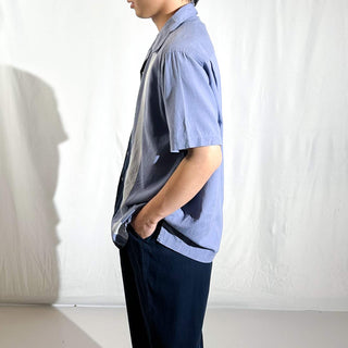 00's AXIST "Washable Silk" シルク 3トーン オープンカラー S/Sシャツ(ダスティブルー×ネイビー)