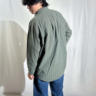 90's～ OLD Ralph Lauren "classic fit" グリーン×オレンジ チェック ボタンダウン L/Sシャツ