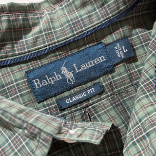 90's～ OLD Ralph Lauren "classic fit" グリーン×オレンジ チェック ボタンダウン L/Sシャツ
