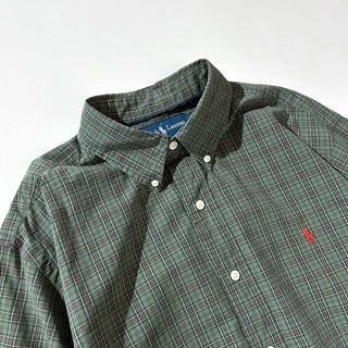 90's～ OLD Ralph Lauren "classic fit" グリーン×オレンジ チェック ボタンダウン L/Sシャツ