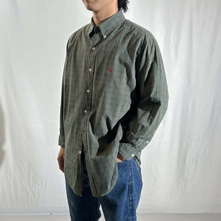 90's～ OLD Ralph Lauren "classic fit" グリーン×オレンジ チェック ボタンダウン L/Sシャツ
