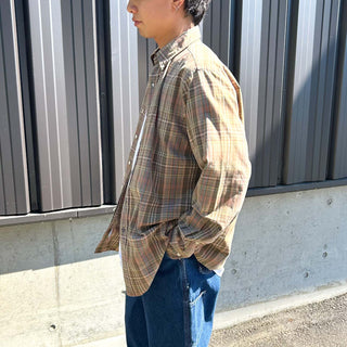 90's～ RALPH LAUREN ブラウン コットンツイル チェック ボタンダウン L/Sシャツ