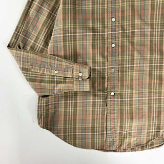 90's～ RALPH LAUREN ブラウン コットンツイル チェック ボタンダウン L/Sシャツ