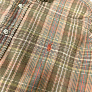 90's～ RALPH LAUREN ブラウン コットンツイル チェック ボタンダウン L/Sシャツ