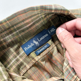 90's～ RALPH LAUREN ブラウン コットンツイル チェック ボタンダウン L/Sシャツ