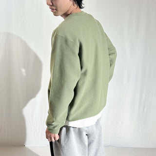 00's Lands' End オリーブ 鹿の子 前V 無地 スウェット シャツ