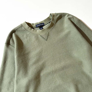 00's Lands' End オリーブ 鹿の子 前V 無地 スウェット シャツ