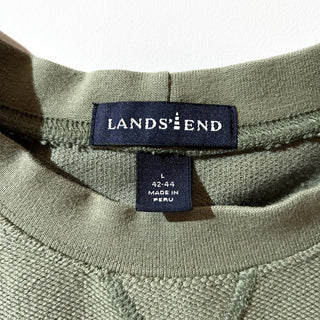 00's Lands' End オリーブ 鹿の子 前V 無地 スウェット シャツ