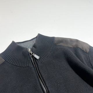 00's ROUNDTREE & YORKE フェイクレザー切替 ダブルポケット ドライバーズ ニット セーター
