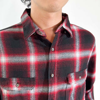 00's GEORGE コットン×レーヨン 比翼ボタンダウン オンブレ風  L/Sネルシャツ