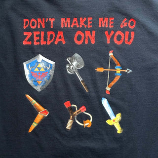 00's FRUIT OF THE LOOM "DON'T MAKE ME GO ZELDA ON YOU" キャラクター 両面プリント Tシャツ