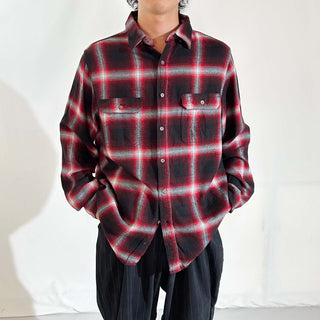 00's GEORGE コットン×レーヨン 比翼ボタンダウン オンブレ風  L/Sネルシャツ