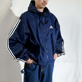 90's adidas フーディー フルジップ ナイロン ジャケット