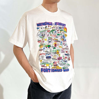 90's "made in USA" SCREEN STARS イラストマップ プリント Tシャツ