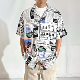 00's No Boundaries レーヨン フォト 総柄 オープンカラー S/Sシャツ