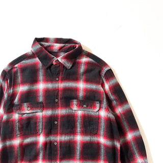 00's GEORGE コットン×レーヨン 比翼ボタンダウン オンブレ風  L/Sネルシャツ