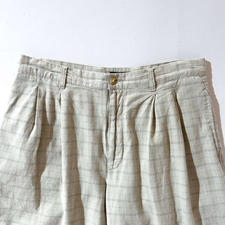 90's CLUB ROOM リネン×コットン チェック 2タック スラックス ショーツ