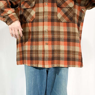 70's "made in USA" PENDLETON  ブラウン×オレンジ オープンカラー L/Sチェックシャツ