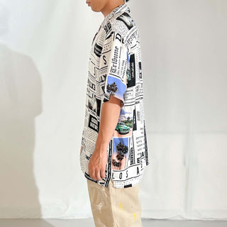 00's No Boundaries レーヨン フォト 総柄 オープンカラー S/Sシャツ